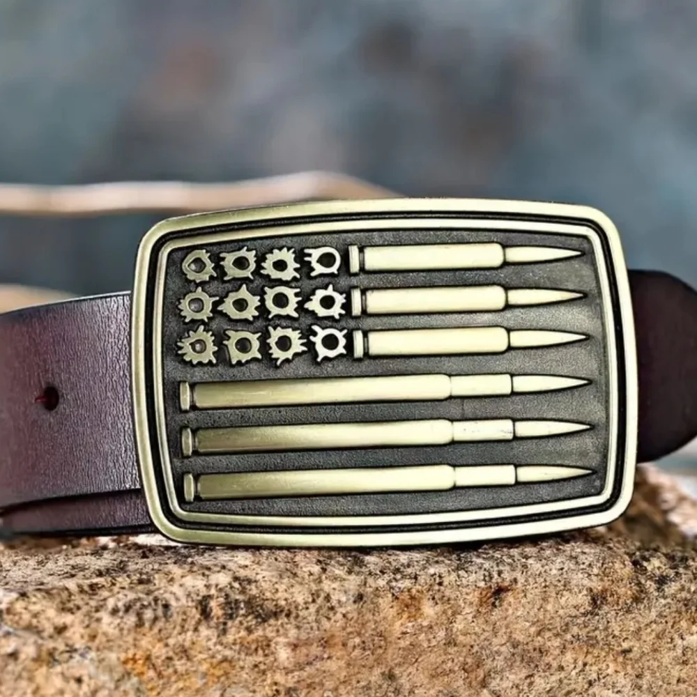 New men's patriotic American flag ammo belt buckle brass tone